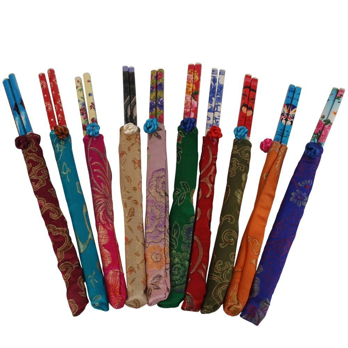

Fashion 10 Pairs Chinese Pattern Wooden Chopsticks Tableware with Silk Cover Case Gift
