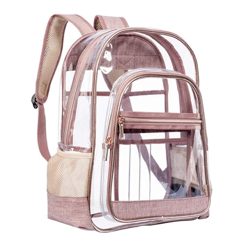 

1PC Pink Color Stylish Large Capacity Fashion Jelly Clear Backpack Shoulder Bag for School Outdoor Travel Work