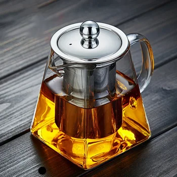 Glass Teapot Heat Resistant Square Glass Teapot Infuser Filter