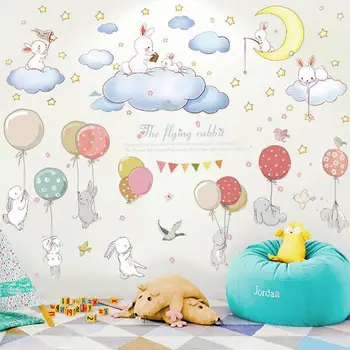 

5 Styles INS Creative Wall Sticker Cute Cartoon Rabbit Stickers for Kids Room Bedroom Children's Room Kindergarten Home Decor