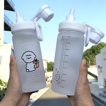 

Korean Cartoon Alpaca Glass Water Cup 500ml Large Capacity Graduated Sports Water Bottle Outdoor Portable Cups Student Juice Mug