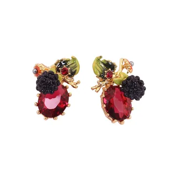 

Magic Plant Series European and American style hand-painted enamel glaze gold-plated gemstone raspberry earrings