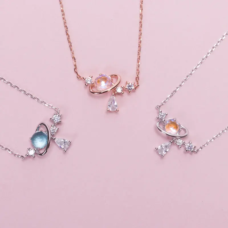 Aurora Water Drop Star Moon Necklace Cute Girl Clavicle Chain Heart Sweet Student Necklace