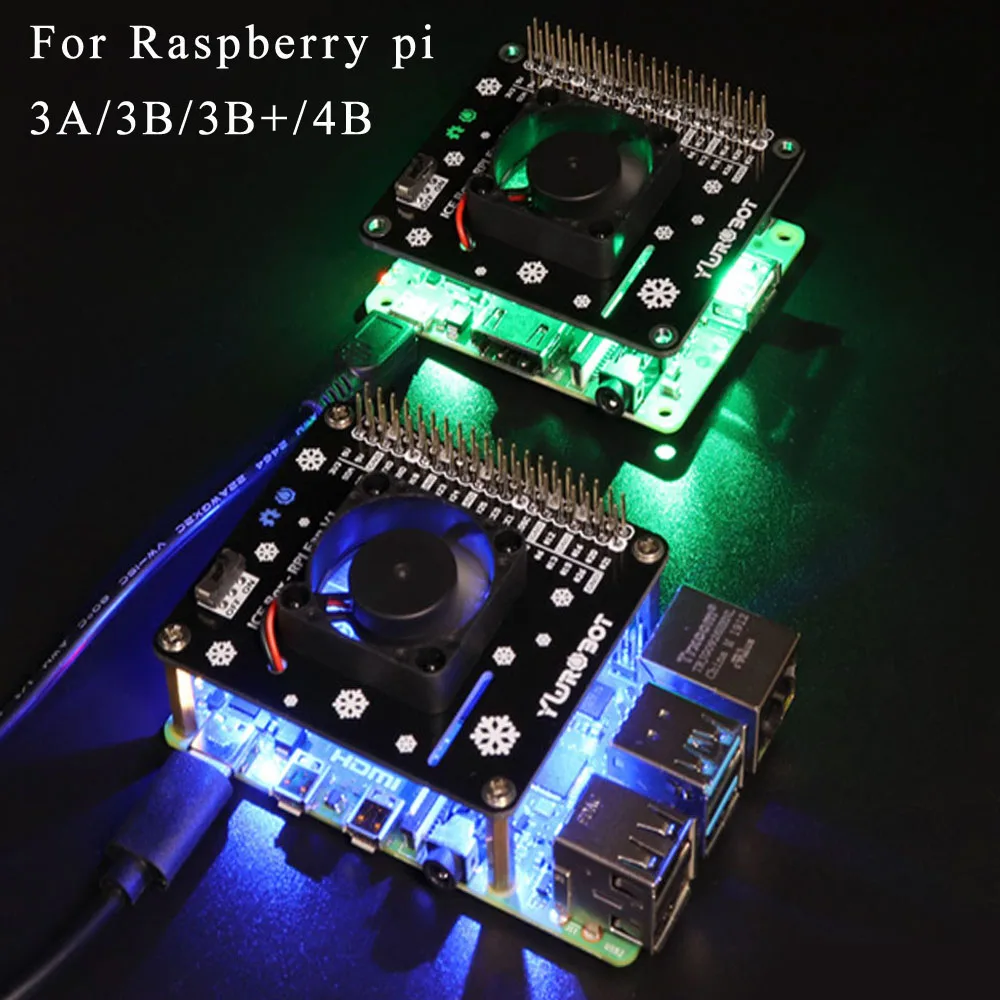 Совместимый вентилятор радиатора Raspberry Pi 4B 3B + GPIO плата расширения светодиодный