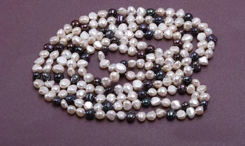 

125cm 80cm 30'' 50'' 6x7mm white black pearl mixed necklace natural freshwater pearl Woman Jewelry 35cm 14'' 125cm
