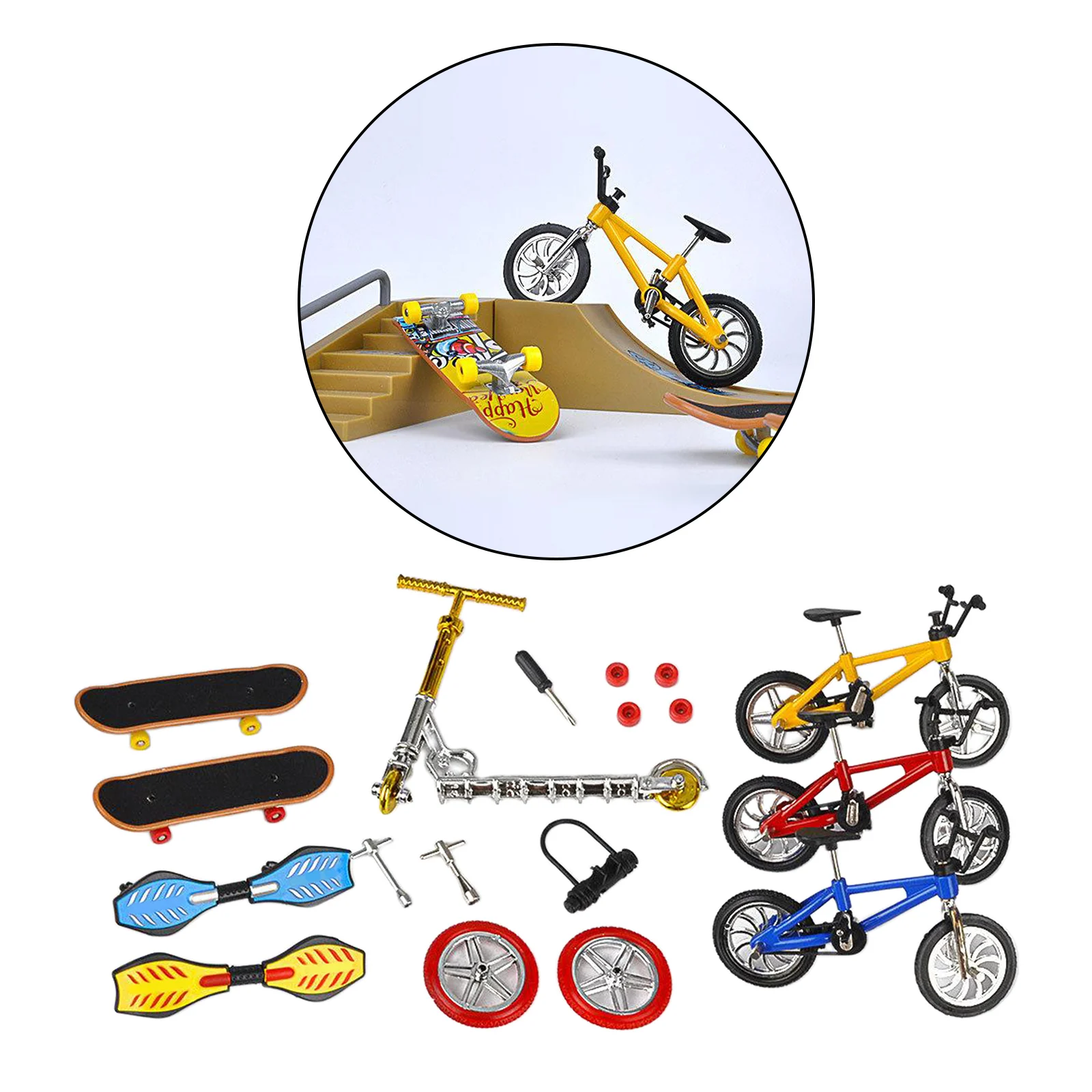 8pcs Mini Finger Toys Fingerboard Skateboards Bike Scooter Tiny Swing Board, Detachable