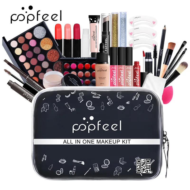 POPFEEL Makeup Kits for Beginners All In One Essential Blend Makeup Kit Profesional Beauty Sets Box Cosmetic Bag