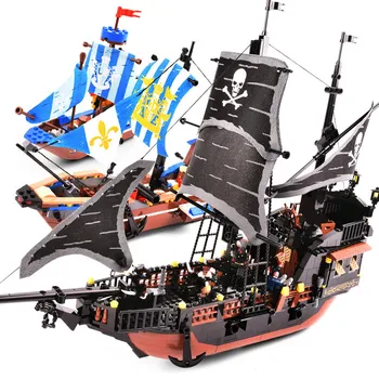 

Pirates Caribbean Black Pearl Ghost Ship Royal fleet Captain Jack Large Model Building Blocks Educational Toys for Children