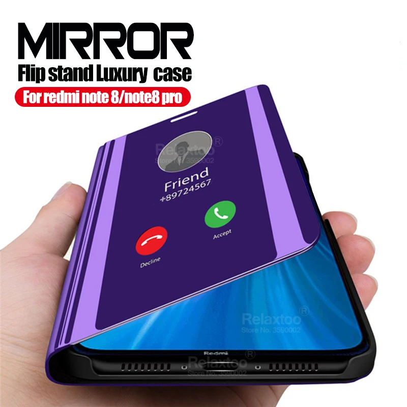  Mirror Flip Case Redmi Note 8 pro 8t Stand smart view cover For xiaomi redmi note 7 case on xaomi x - 4000234403750