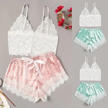 

Women Sexy Lingerie Set Lace Cami Top With Satin Shorts Sexy Bra Sets Ladies Bra And Panty Set Sleepwear Underwear Women
