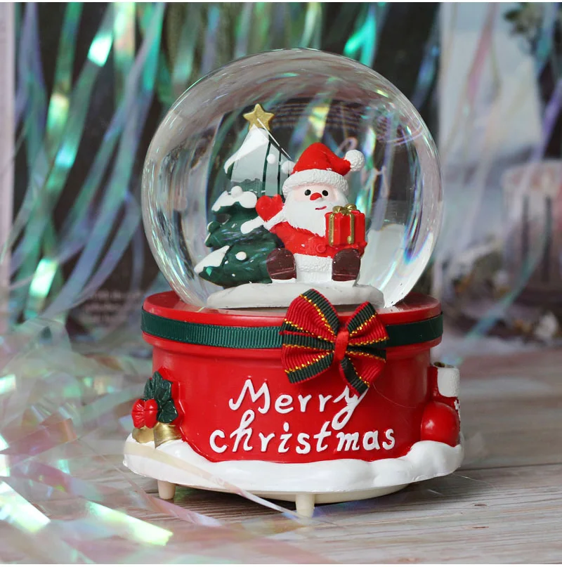 Rotating Music Box Creative Christmas Santa Claus Snow Globe Crystal Ball Christmas Decoration For Home Decoration Accssories
