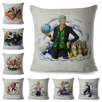

Cartoon One Piece Zoro Sanji Chopper Pillow Case Linen Cushion Cover for Sofa Home Car Decor Cartoon Pillowcase Pillows Covers