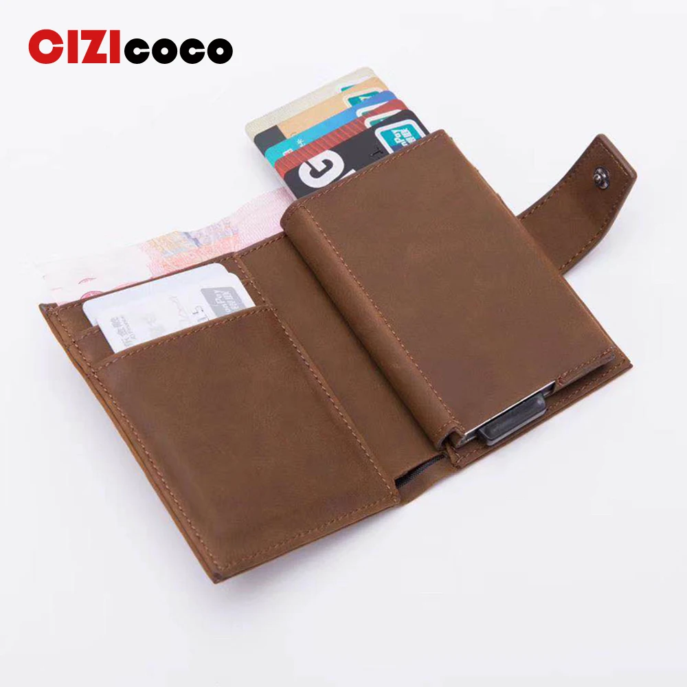 

2019 Antitheft Men Card Holder Blocking Rfid Wallet Leather Unisex Card id Holders Aluminum Metal Card holder