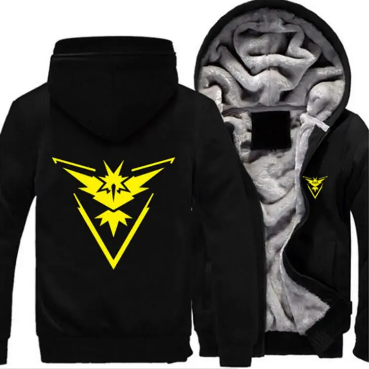 Мужские толстовки с капюшоном, размеры США, Pokemon Go Team Valor Team Mystic Team Instinct, Зимние флисовые свитшоты на молнии, плотное пальто, куртка - Цвет: 12