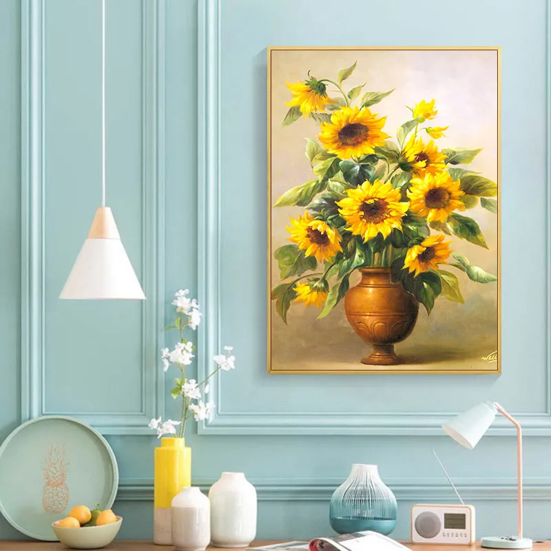 Oil Flower Art Poster Sunflower Canvas Painting Yellow Brilliant Wall Art Nordic Prints Pictures for Living Room Home Decor