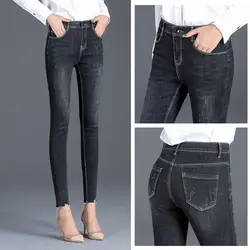 Осень корейский стиль новый стиль деним (брюки длиной до щиколотки) Высокая талия Эластичность узкие брюки женские