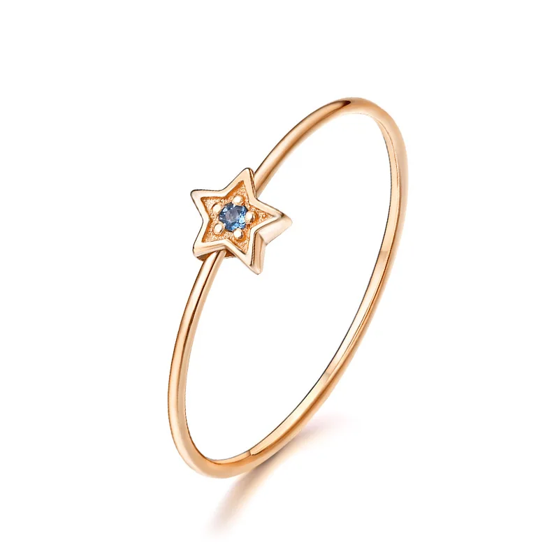 

Concise 14K Pure Real Rose Gold Genuine Topaz Star Rings for Women Fancy Gemstone Bands Fine Anniversary Jewelry