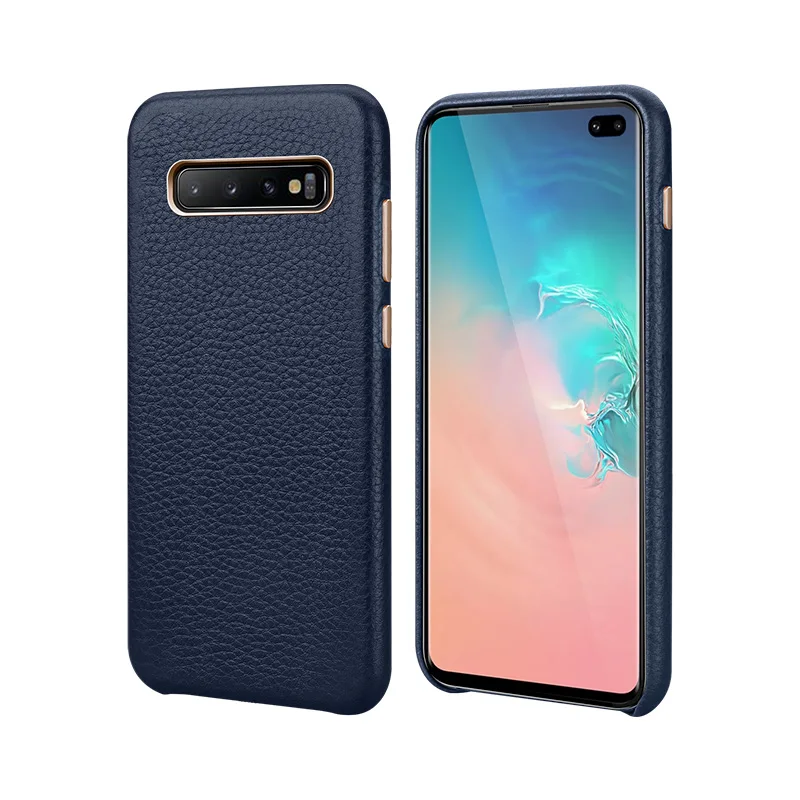 Роскошный металлический чехол с кнопкой громкости для samsung Galaxy S10 S10 Plus S10 5G винтажный тонкий мягкий чехол из натуральной кожи - Цвет: Синий