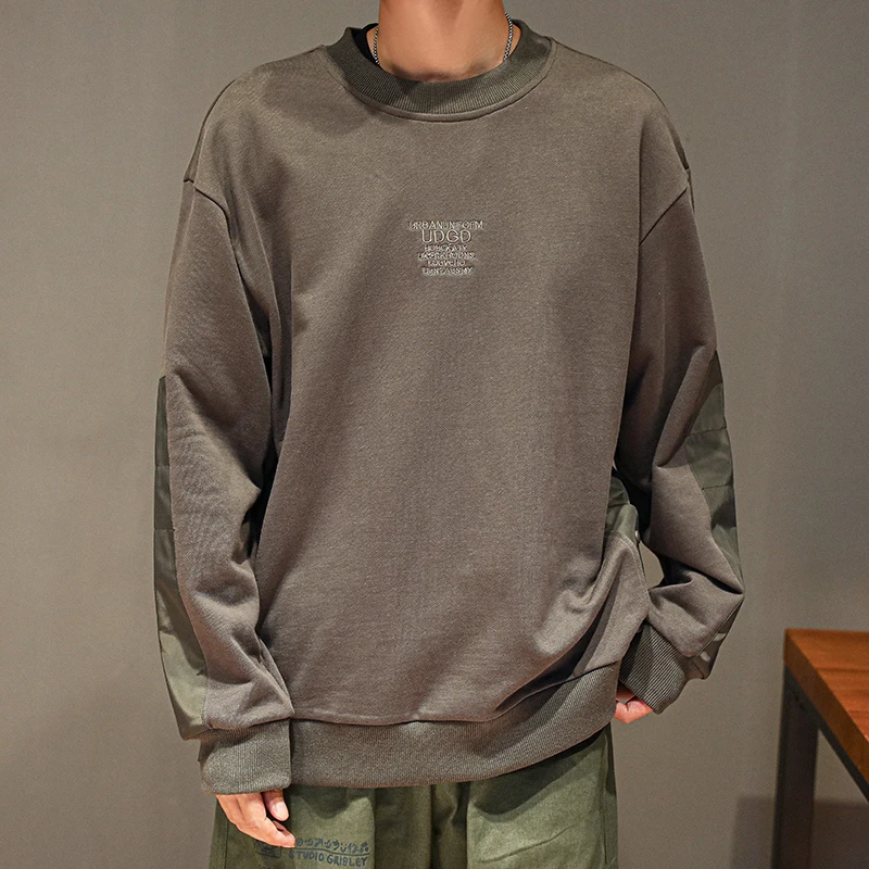 

2019 Men's Spring And Autumn New Casual Letter Embroidery Long-sleeved Round Neck Hoodies Loose Temperament Trend Cotton