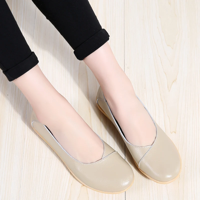 Women's Loafers Flats Cow Genuine Leather Non Slip On Zapatillas Mujer Ballet Mother Shoes