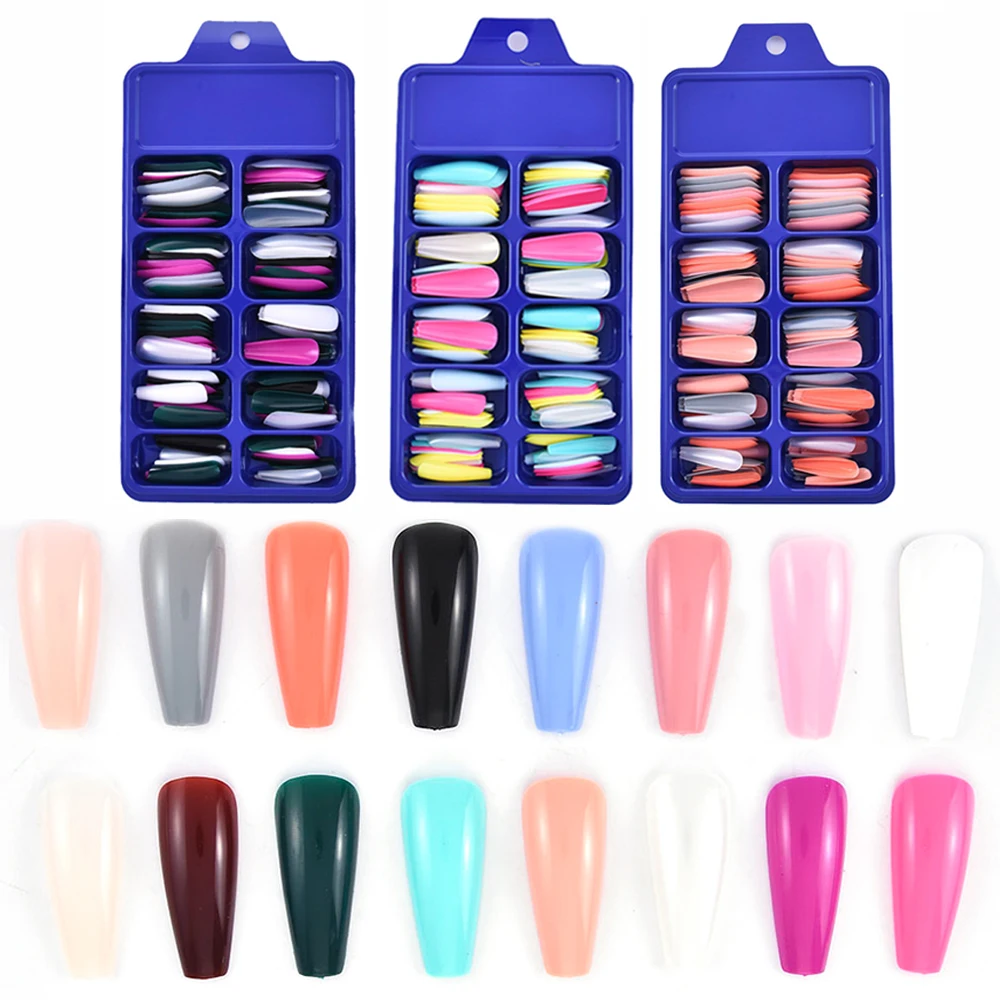 Nail-Tips Coffin Detachable Art-Manicure False-Nail Mix-Color Professional Full-Cover