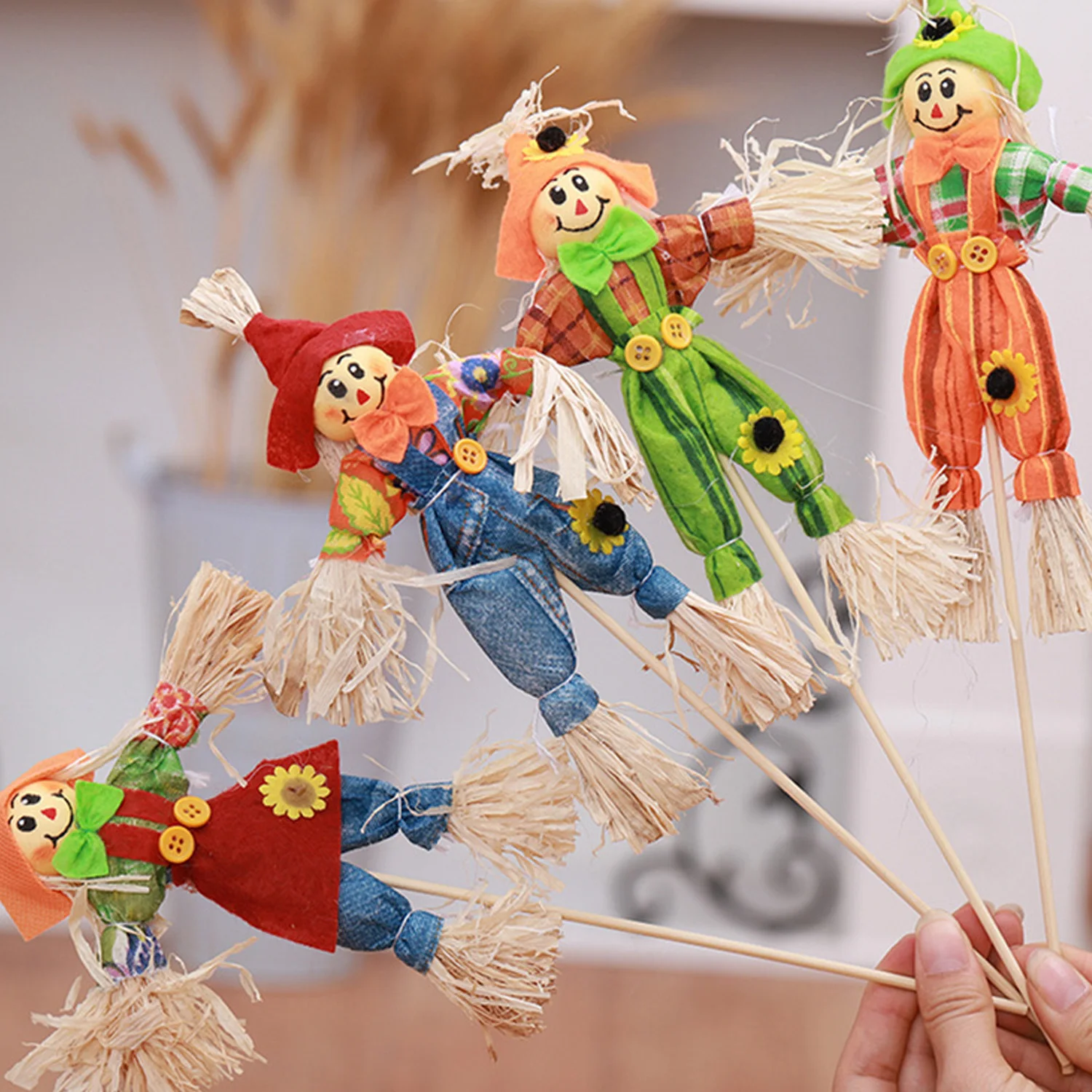 

Behogar 4pcs Small Autumn Fall Harvest Scarecrow Decoration for Garden Home Yard Thanksgiving Halloween Party Favors Supplies