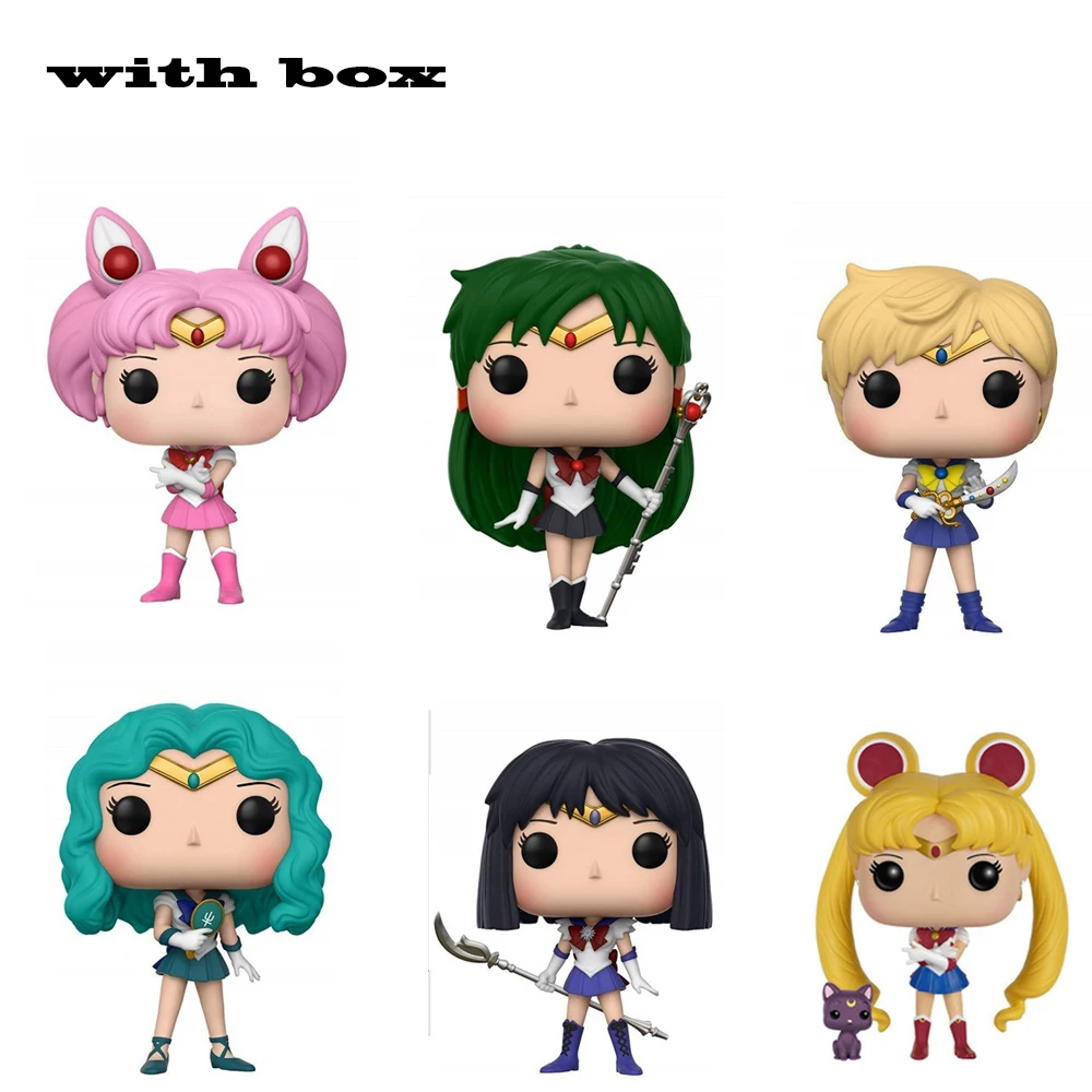 Экшн фигурка Funko pop Sailor Moon & Luna URANUS SATURN NEPTUNE CHIBI MOON PLUTO ПВХ|Игровые фигурки и