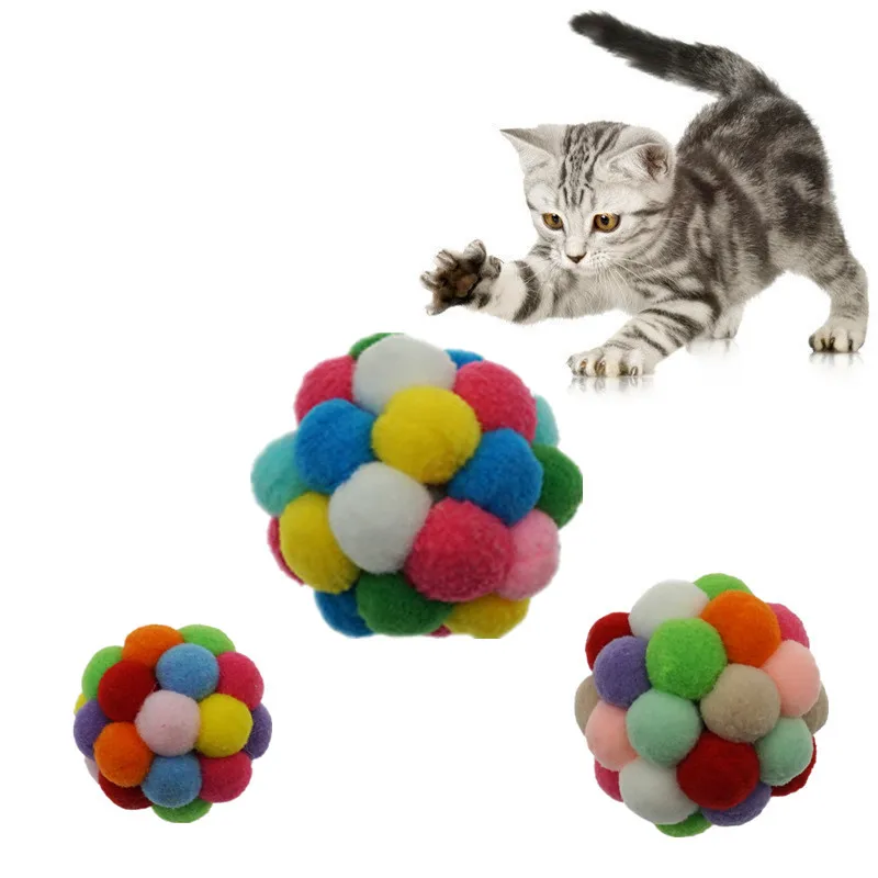 Pet Cat Toy Handmade Bells Bouncy Ball Built-In Catnip Interactive Toy Gift 