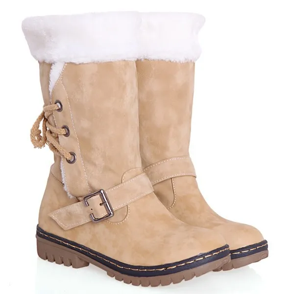 New Women Boots Platform Women Leather Belt buckle Sexy casual mid-tube women's boots Lace up Round Toe Winter Ladies Warm Shoes