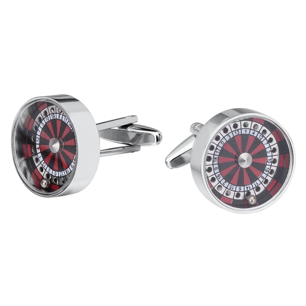 Miniature Round Roulette Wheels Casino Ball Gambling Luck Men's Cufflinks