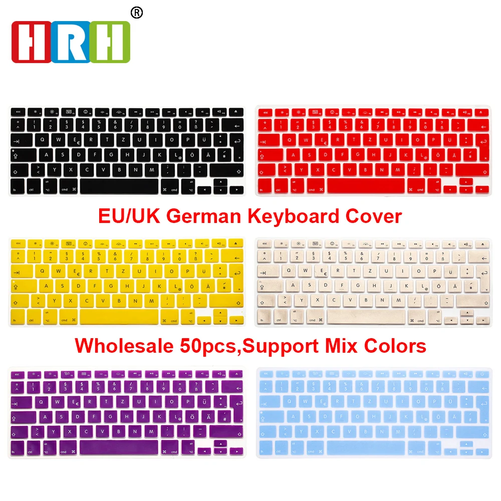 

HRH 50pcs EU German QWERTZ Keyboard Protector For Macbook Air Pro Retina 13" 15" 17" Laptop Keyboard Silicone Skin Dust Covers