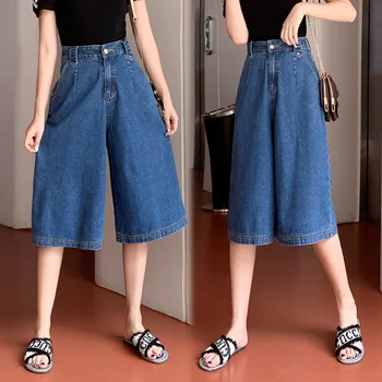 

Casual Knee Length Denim Womens Short Mujer High Waist Shorts Jeans Summer Shorts For Women's Pockets Design Pantaloncini Donna