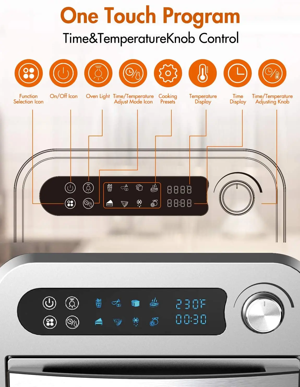 MOOSOO Air Fryer Oven 10.6 QT Air Fryer Toaster Oven Combo with Digital Screen 8 in 1 Convection Oven Mechanical Timer Control - Image 5