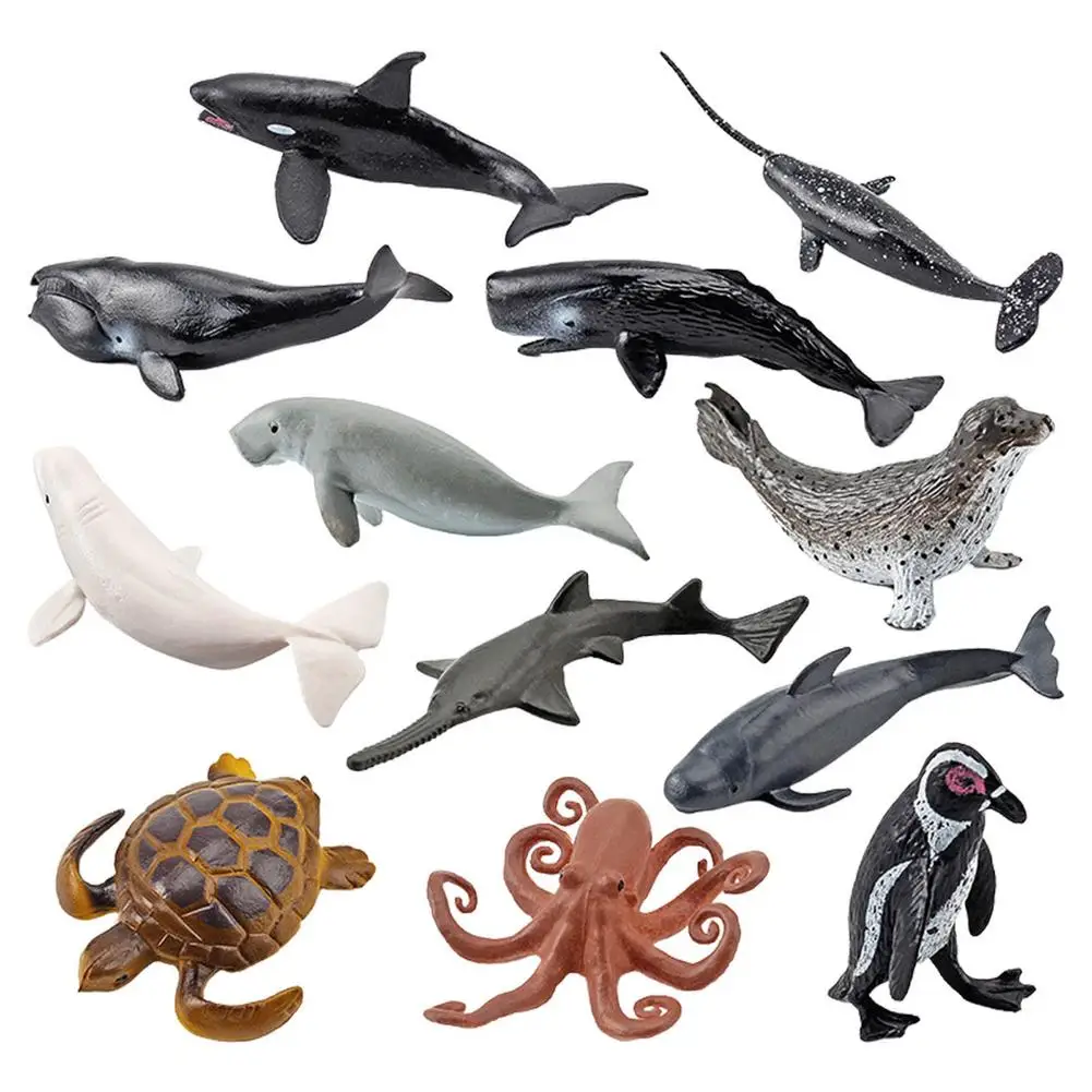 12pcs Sea Ocean Marine Animals Model Figure Creatures Kids Educational Toys Set 
