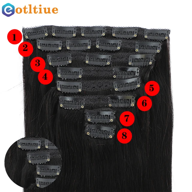 Eotltiue Brazilian Remy Straight Hair Clip In Human Hair Extensions Natural Color 8Pieces/Sets Full Head 120G For Black Women 3