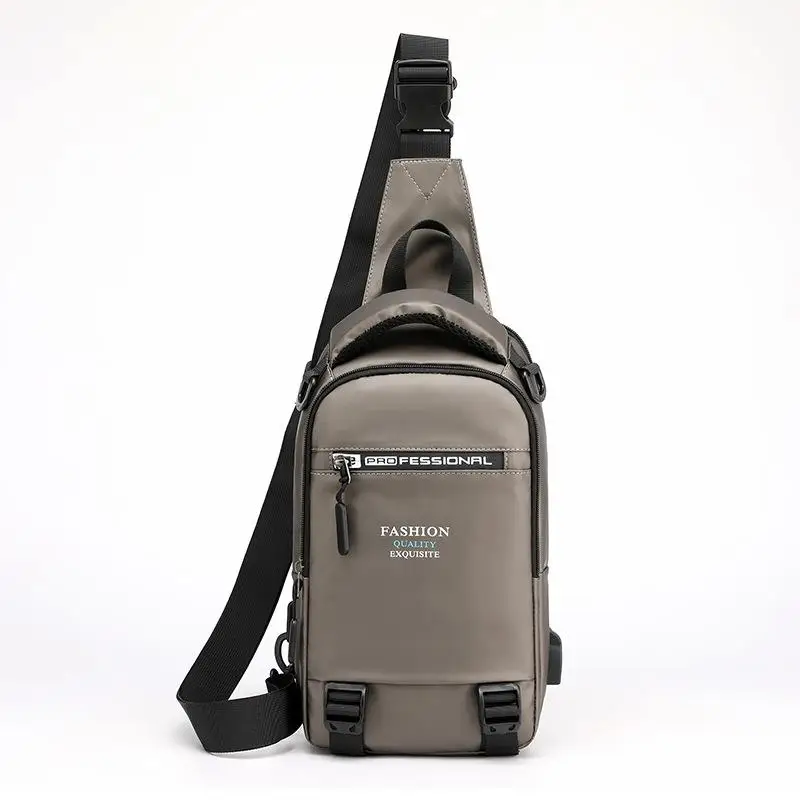 New Chest Pack Men USB Charging anti theft Chest bag Casual Men Canvas Messengers Bag Multi-functional waist bag man - Цвет: Khaki