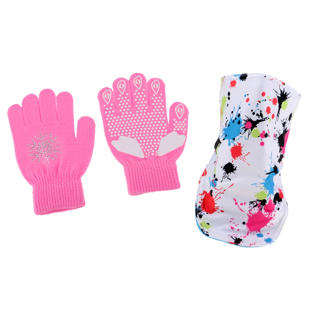 Kids Thermal Face Mask Cover Scarf Neck Warmer Gaiter Wrap and Knit Gloves Stretch Winter Glove for Boy Girl (Age age 6-13 )