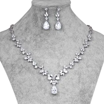 

WEIMANJINGDIAN Gorgeous AAA CZ Stones Teardrop and Flower Cubic Zirconia Sparkling Party Wedding Jewelry Sets For Women
