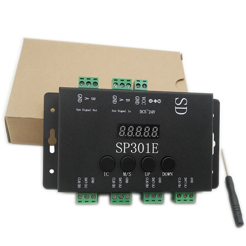 

New Syn signal Programmable LED Controller SP301E For WS2811 WS2813 WS2812B SK6812 APA102 Pixel LED Strip Panel light,DC5-24V