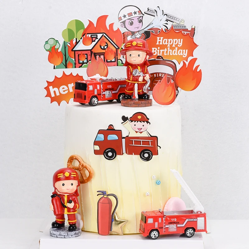 

Cakelove Fire Engines Fire Extinguishers Firemen Hero Theme Happy Birthday Cake Topper Adult Father's Day Cake Decoration Kids