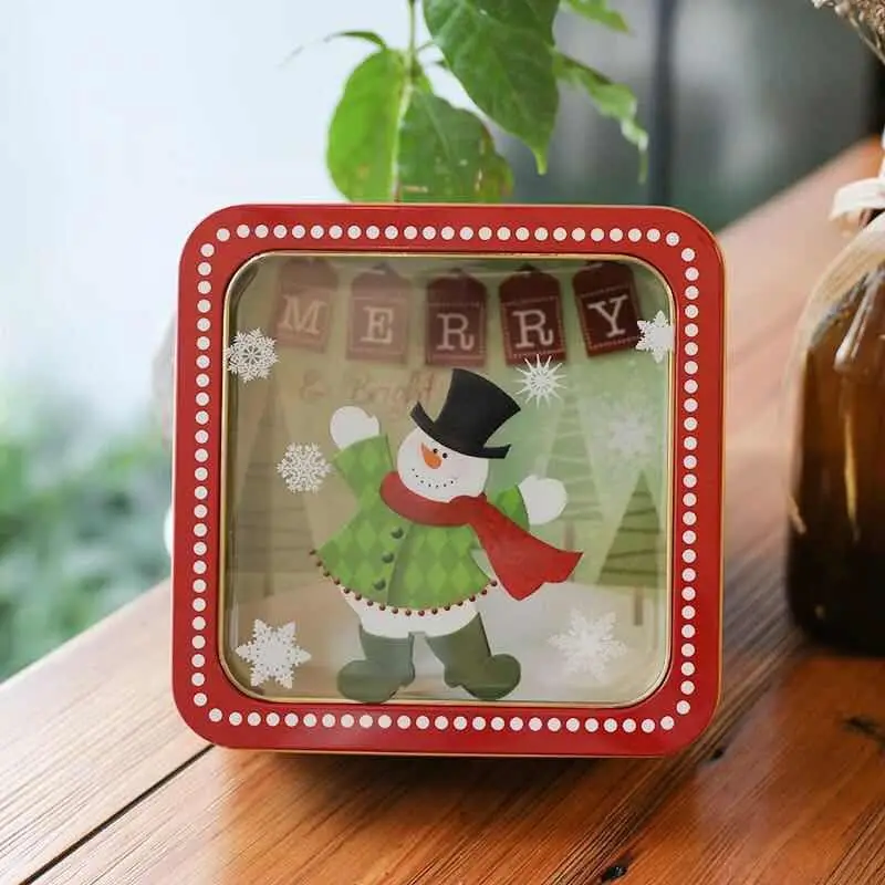 Square Snowman Милые прямоугольные рождественские подарочные коробки жестяная коробка для конфет Санта Снеговик упаковка с открытым окном Печенье чехол для упаковки детей конфет коробка - Цвет: Square Snowman