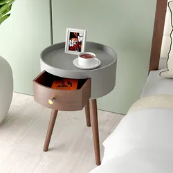 Mesa redonda pequeña para sala de estar, mueble minimalista neoclásico italiano, estudio, comedor, dormitorio, color gris, con cajón de almacenamiento