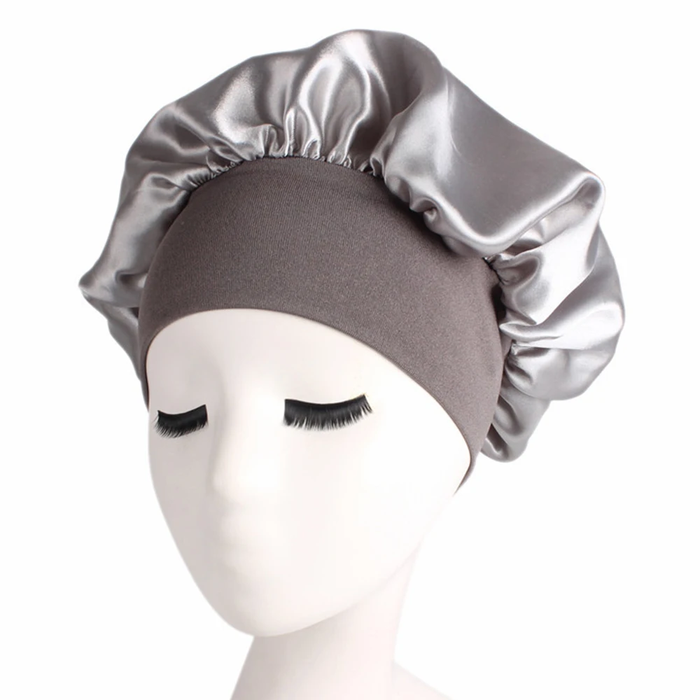 Новая мягкая шелковая женская ночная шапочка для душа, регулируемая Дамская длинная шапочка для ухода за волосами, головной убор, Мягкая атласная шляпа, аксессуары - Цвет: sliver 2