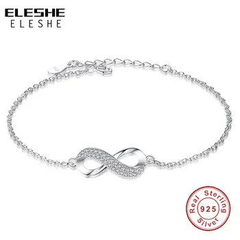 

ELESHE Luxury Brand Solid 925 Sterling Silver Infinity Charm Bracelet for Women Link Chain Bracelet Bangle Authentic Jewelry