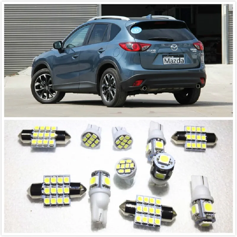 11 set White LED Lights Interior Package 10 & 31mm Map Dome For Mazda CX-5 CX-9 3 2 5 6 Sport CX-7 B4000 1990-2019 | Автомобили и