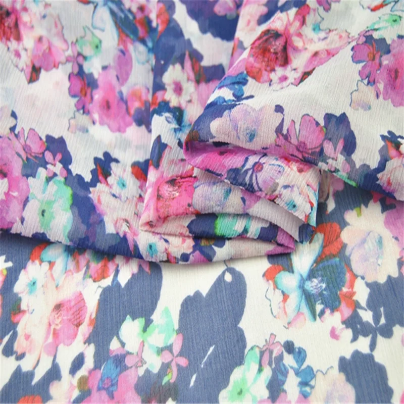 

Hot Sale Nice Design Floral Silk Crepe Georgette Fabric with Smooth Feeling for Girl Scarf