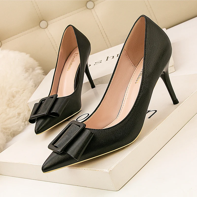 NEW Spring Fashion PU Basic Women's Pumps 2021 Sexy Thin Heels Pointed Toe Party Office Ladies Shoes Botines Mujer 35-41