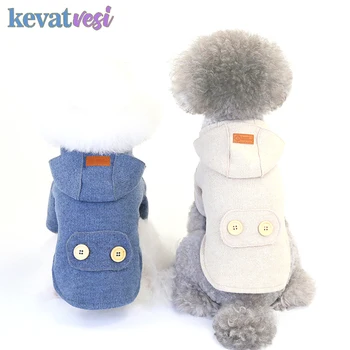

Winter Dog Coat Thicken Hoodie Puppy Jacket Woolen Clothes Warm Button Design Clothes For Teddy Chihuahua Pet Cat Clothing