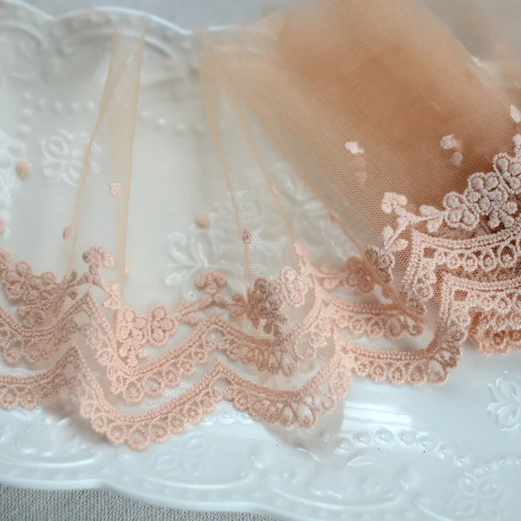 Lace Fabric Lace Sewing Accessories Lace Sewing Supplies Lace Decoration Lace Accessories 13.5CM Wide Tulle Orange Mesh Fabric Embroidered Fringe Trim Lace Edge Trim Skirts Hemlines Head Veil DIY Stitched Sewing Decor