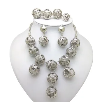 

Kingdom Ma New Fashion Party Wedding Women Silver Color Necklace Earrings Bracelet Ring Dubai Geometric Shape Jewelry Sets